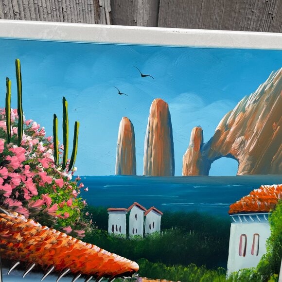 Mexican Tile Oil Paintings Lot of 2 Los Cabos Oceanside Vineyard - Picture 2 of 11